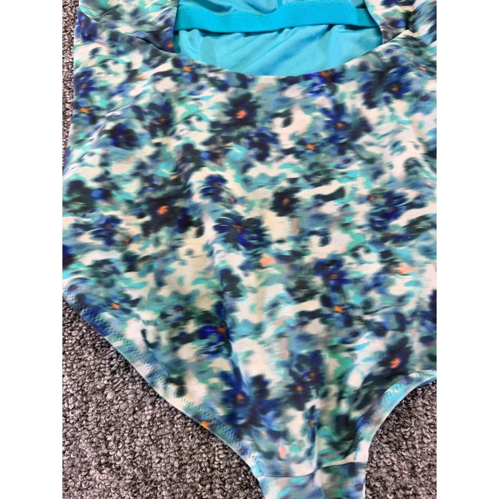 Athleta Girl Swimsuit Kids Blue Floral One Piece Adjustable Straps